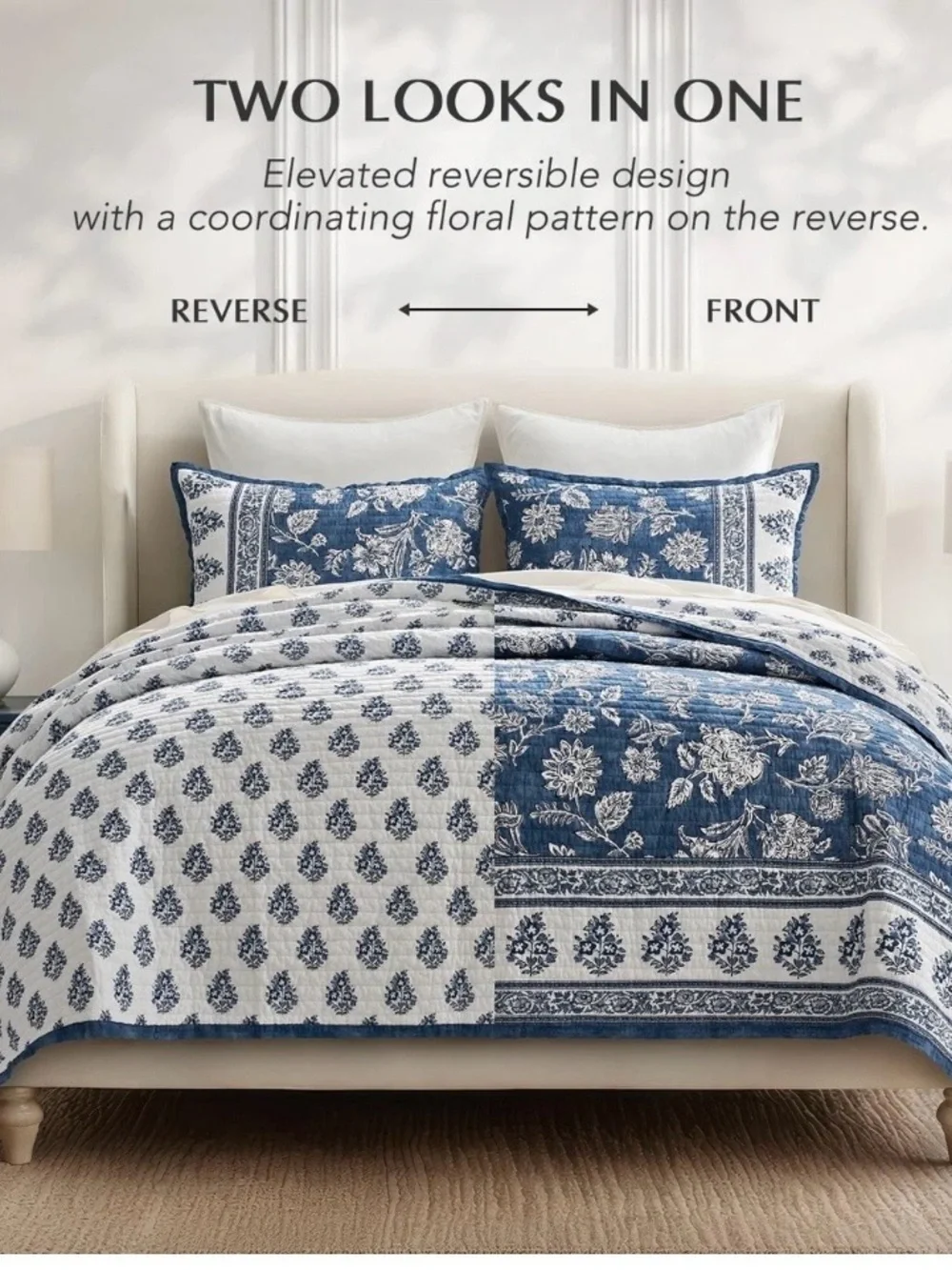Blue Floral Quilted Comforter Set - EverGrace